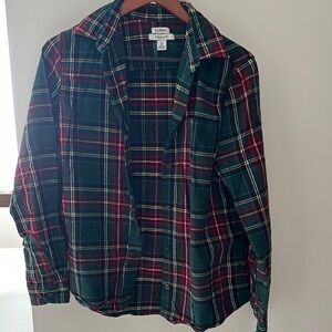 L.L. Bean green plaid flannel button-down Princess Mary XS